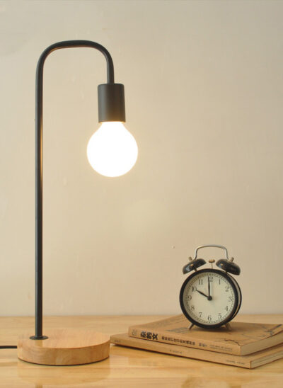 Black Bulb Lamp with Wood Base