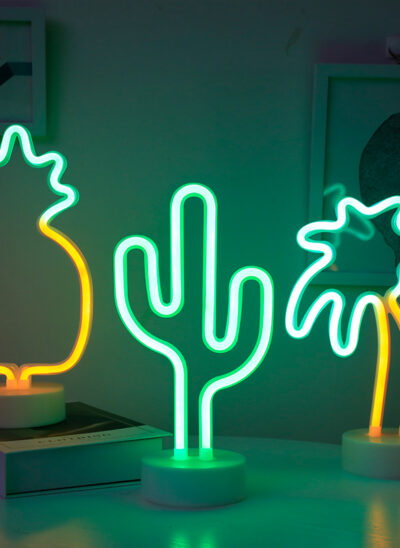 LED Neon Cactus Lamp with Base