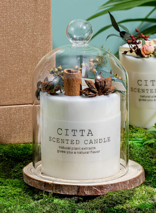 Scented Candles with Wooden Tray and Glass Cover