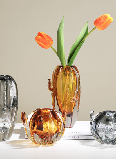 Amber and Grey Cactus Glass Vase