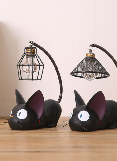Black Cat with Mini Lamp
