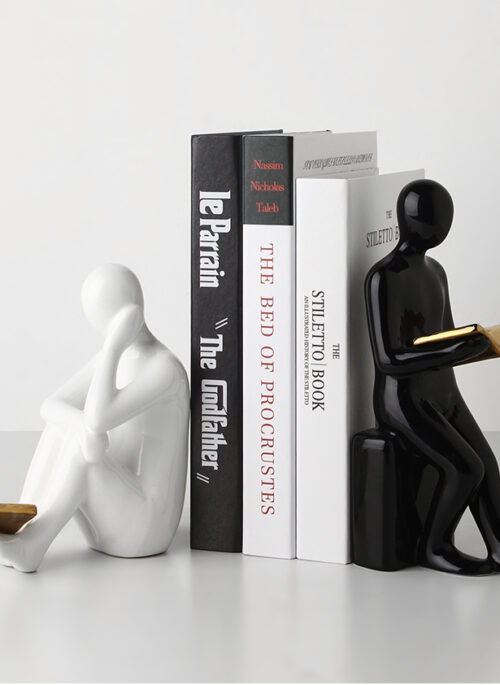 Black and White People Reading Ceramic Bookends