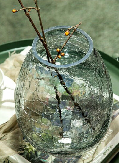 Cracked Circular Glass Vases