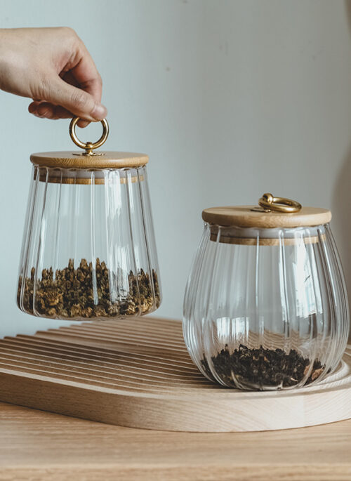 Glass Airtight Jars with Wooden Lid and Handle