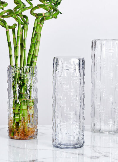 Glass Bamboo Embossed Cylindrical Vases