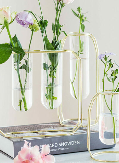 Glass Bottle Vases with Thin Gold Frame