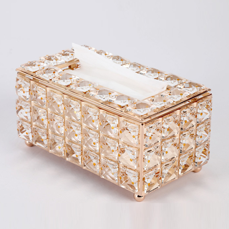 Gold Square Crystal Tissue Box | Aesthetic Decor Shop