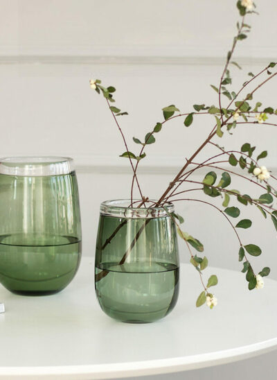 Pine Green Glass Vases with Transparent Rim