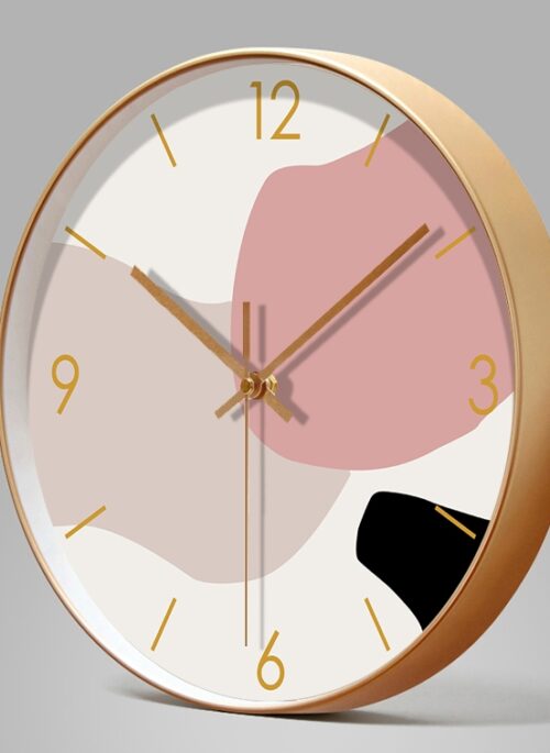 Pink and Neutral Print Clock with Gold Frame