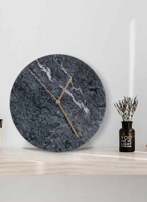 Round Marble Wall Clocks with Gold Detail