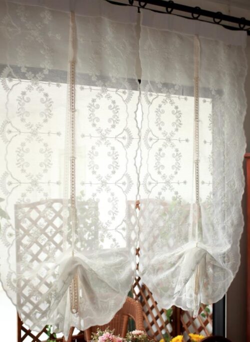 Fan-Shaped Embroidered Mesh Half Curtain