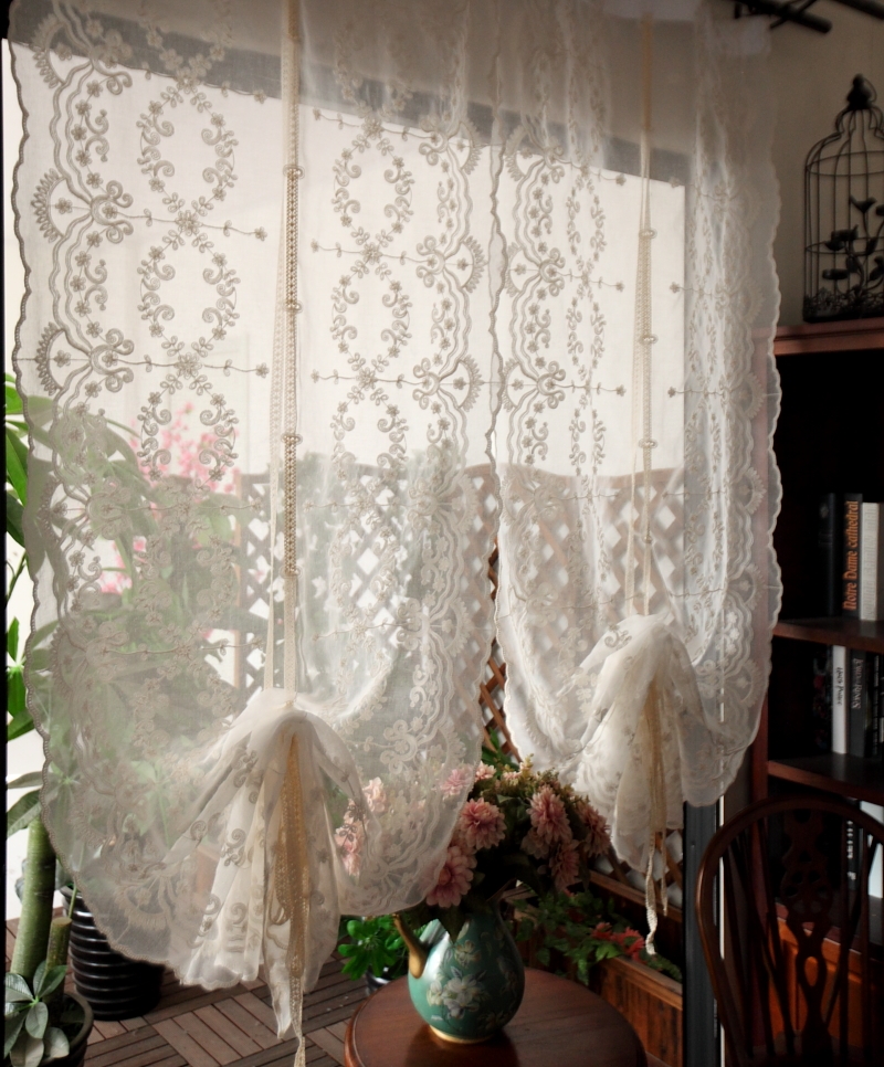 Fan-Shaped Embroidered Mesh Half Curtain | Aesthetic Decor Shop