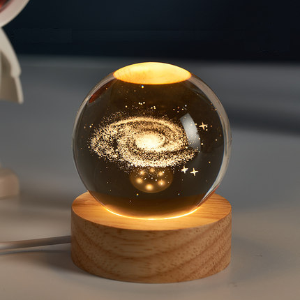 Galaxy Crystal Ball on Wooden Base Lamp | Aesthetic Decor Shop