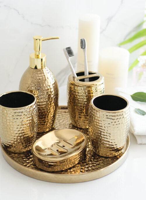 Gold Textured Ceramic Bathroom Organizers