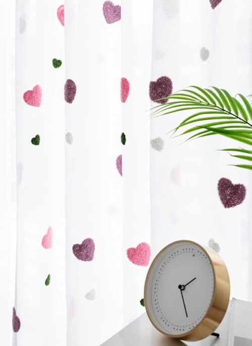 See-Through Curtain with Embroidered Hearts