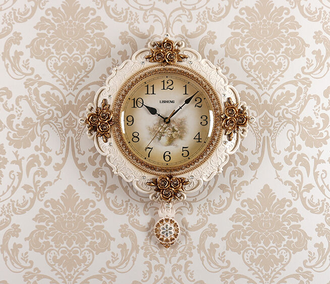 White Baroque Wall Clock with Golden Details