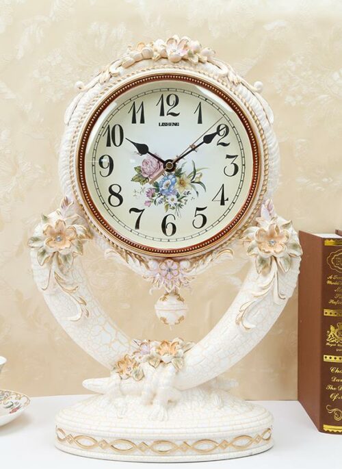 White Resin Baroque Desk Clock