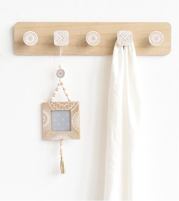 Wooden Wall Hooks with Mandala Print