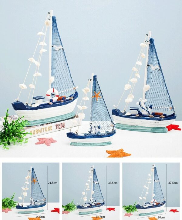 Small Wooden Boat with Blue Net and Sea Animals | Aesthetic Decor Shop