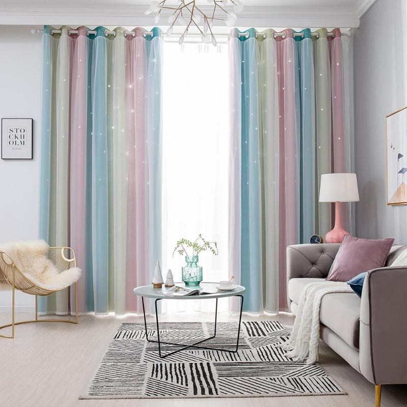 Pastel Pink, Blue, and Green Curtain with Sheer | Aesthetic Decor Shop