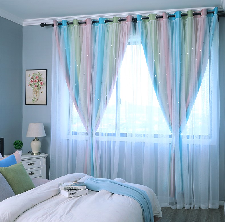 Pastel Pink, Blue, and Green Curtain with Sheer | Aesthetic Decor Shop