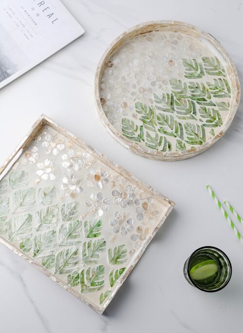 Wooden Tray with Shell and Leaf Details