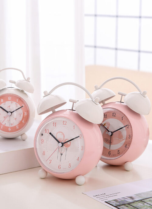 Pink and White Mini Round Alarm Clocks