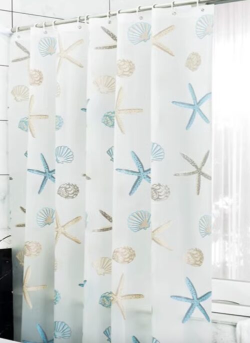 Shell and Starfish Print Shower Curtain