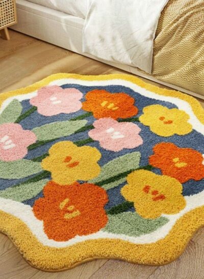 Colorful Flowers Wavy Rug