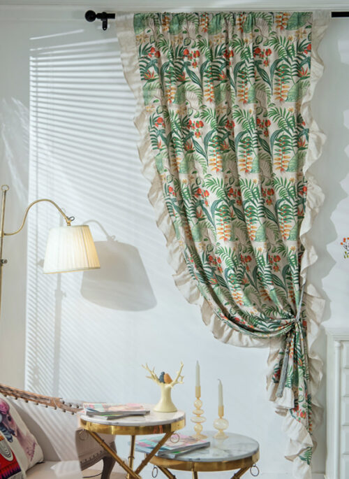 Tropical Plant Curtain with Side Ruffles