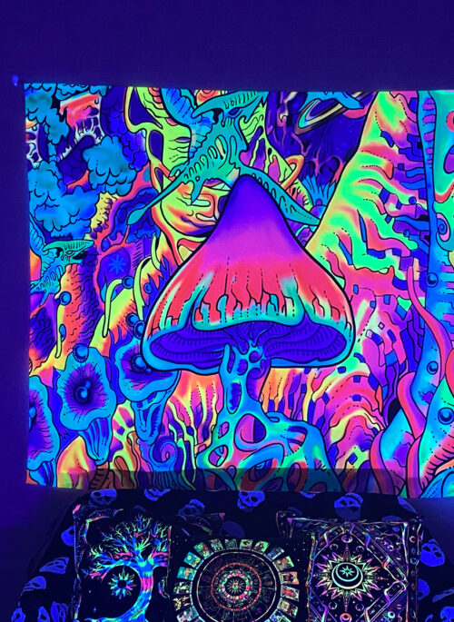 Neon Psychedelic Mushroom Tapestry